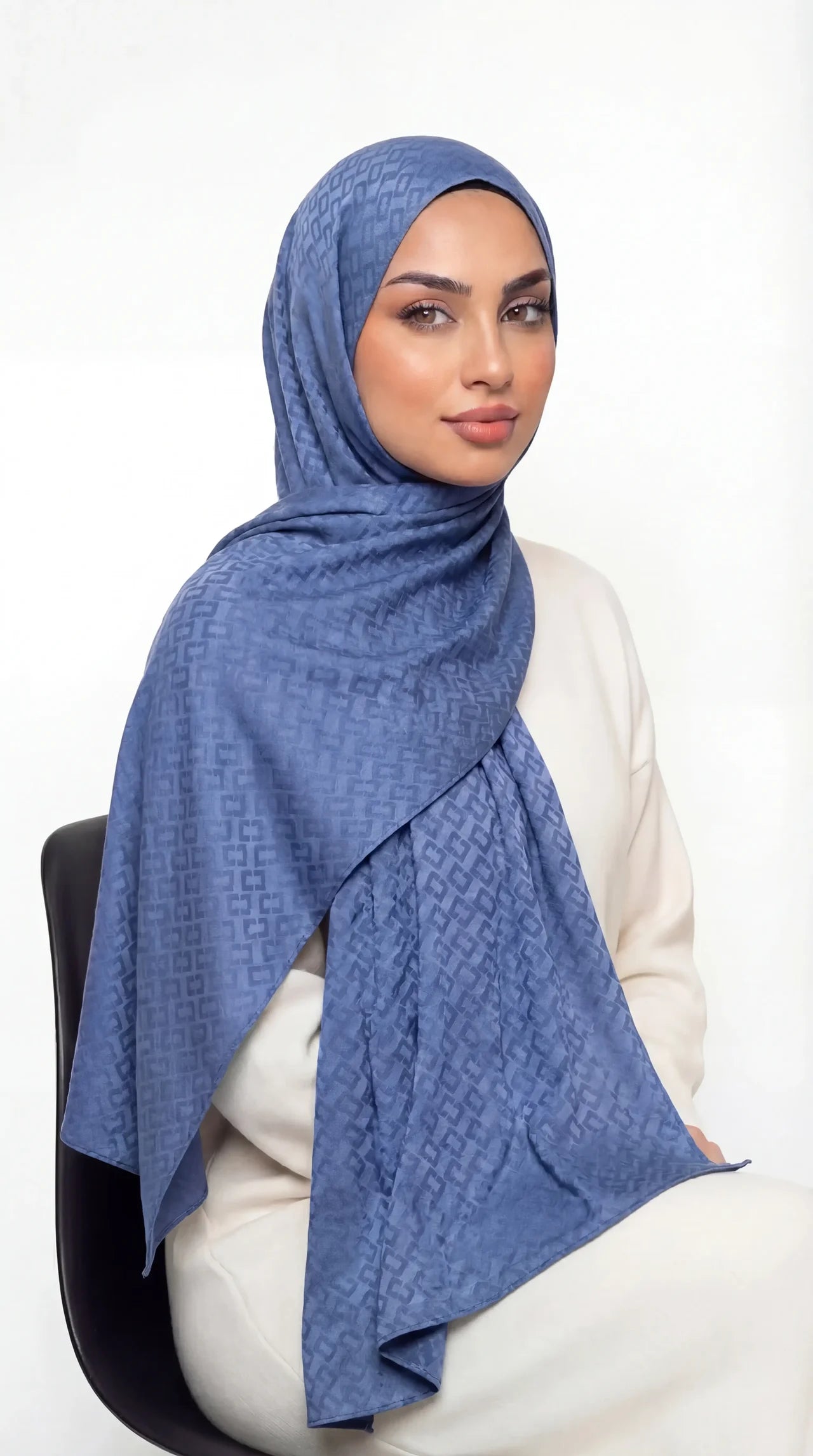 Jacquard Hijab Dusty Blue Brick Design